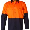 hi vis long sleeve cotton drill work shirt orange