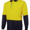 jbs hi vis long sleeve cotton polo yellow